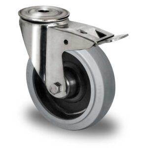 Rückenlochlenkrolle mit Totalfeststeller ø 125 mm Serie R4E2 Rollenlager Edelstahl