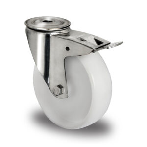 Rückenlochlenkrolle mit Totalfeststeller ø 160 mm Serie N0N0 Gleitlager Edelstahl