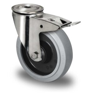 Rückenlochlenkrolle mit Totalfeststeller ø 160 mm Serie R4E2 Kugellager Edelstahl