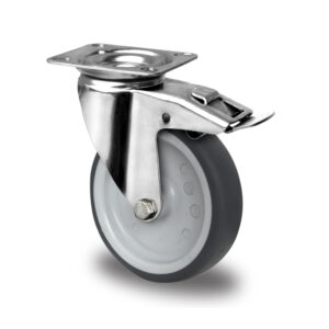 Lenkrolle mit Totalfeststeller ø 125 mm Serie P2T2 Gleitlager Edelstahl