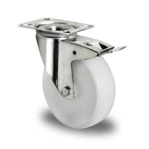 Lenkrolle mit Totalfeststeller ø 80 mm Serie N0N0 Gleitlager Edelstahl