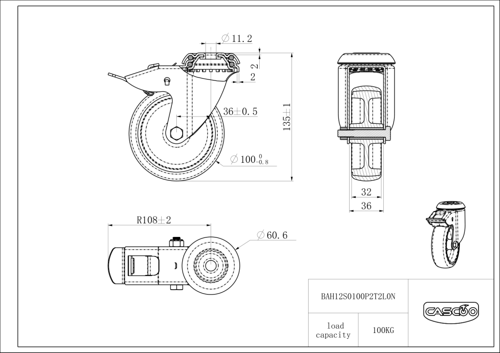 Technische Zeichnung BSBAH12S0100P2T2L0N
