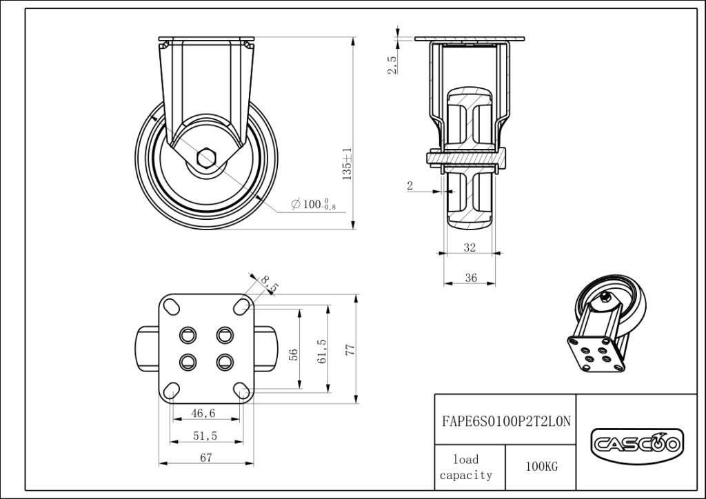 Technische Zeichnung BSFAPE6S0100P2T2L0N