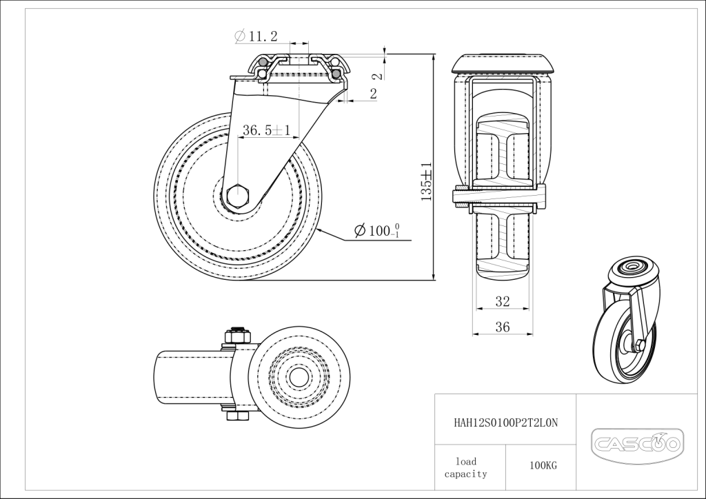 Technische Zeichnung BSHAH12S0100P2T2L0N