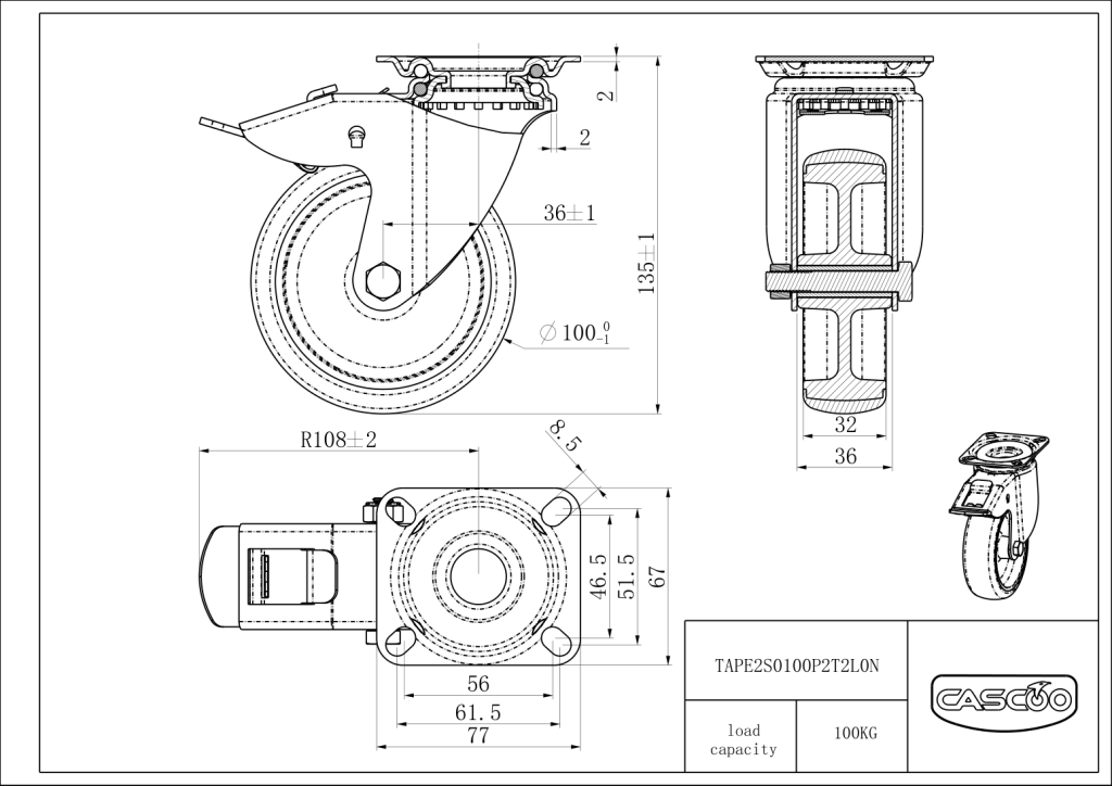 Technische Zeichnung BSTAPE2S0100P2T2L0N