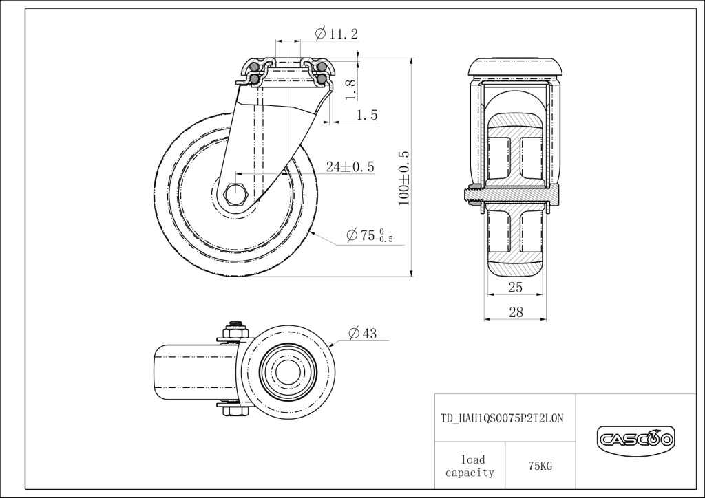 Technische Zeichnung BSHAH1QS0075P2T2L0N