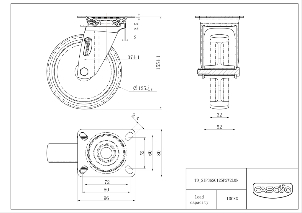 Technische Zeichnung BSSIP36S0125P2W2L0N