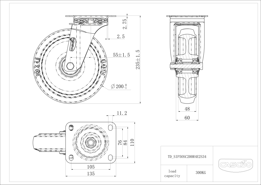 Technische Zeichnung BSSIP5OS0200R4E2S34